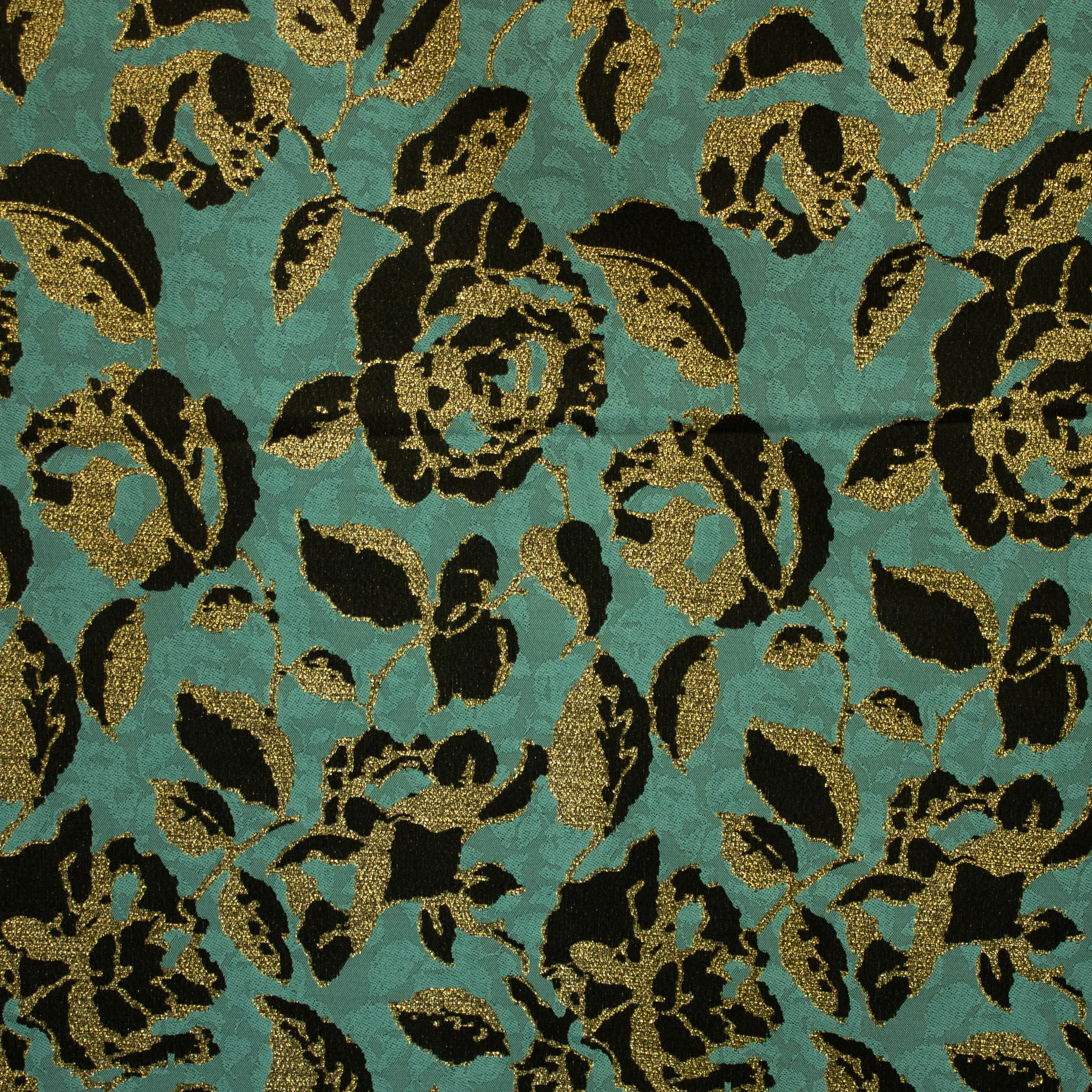Jacquard turquoise met gouden bloemen